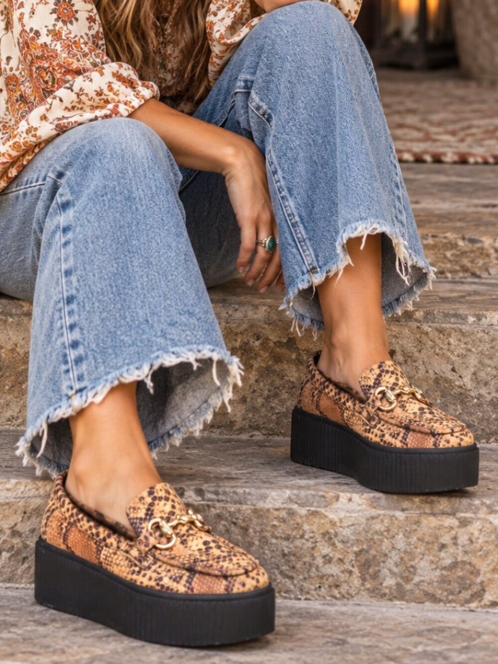 Jeffrey Campbell JC Play Snake Print Horsebit Platform Creeper Loafers Size 7
